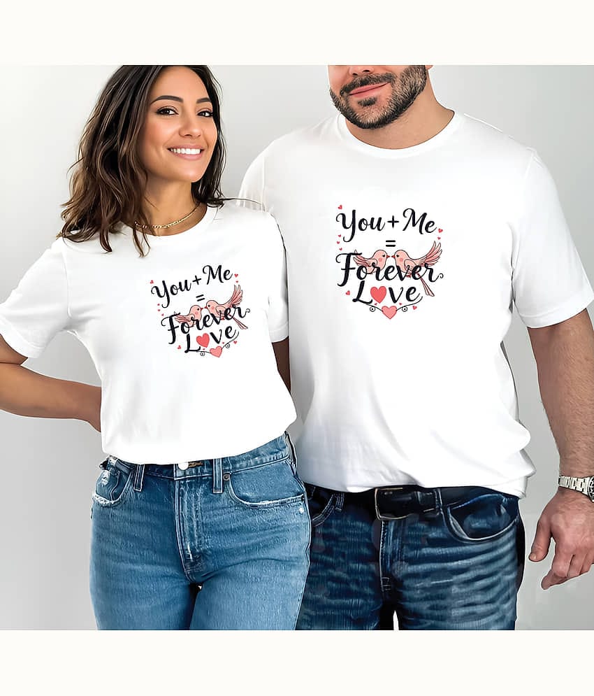 BINAYAK White Cotton Regular Fit Couple T-Shirt