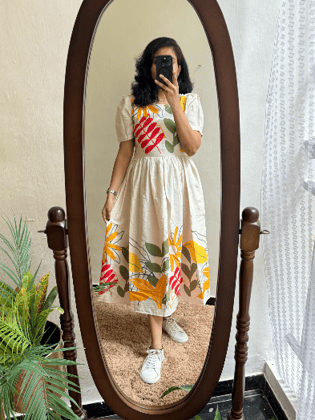 PICSA - BEAUTIFUL FLORAL PATTERN COTTON FLEX DRESS-M