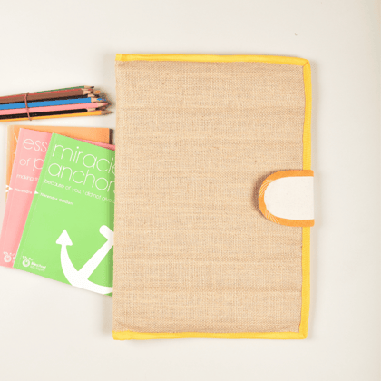 Yellow Jute file folder with velcro tab