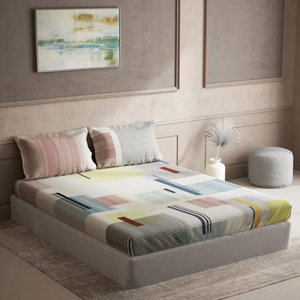 DDECOR - Elemental Collection 100% Cotton Geometric Pattern 144TC King Bedsheet |254 CM X 274 CM| with 2 Pillow Covers - Blue
