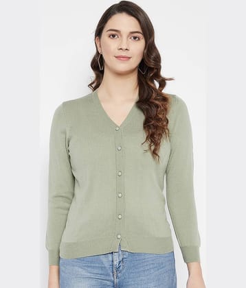 zigo Woollen V Neck Women's Buttoned Cardigans - Green ( Single )