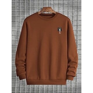 Fashlook Solid Round Neck Wool Blend Casual Brown Full Sleeve T-Shirt For Mens