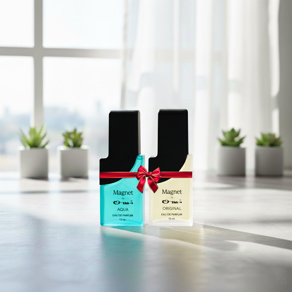 Ossa Magnet Aqua &amp; Original Unisex Eau De Parfum 15ml With Bergamot, Patchouli, Cedarwood, Sandalwood, Musk | Premium Long Lasting Fragrance for Men &amp; Women | Oceanic Scent for Daytime Events and Adventures (Pack of 2, 15ml X 2) Ossa Magnet Aqua 