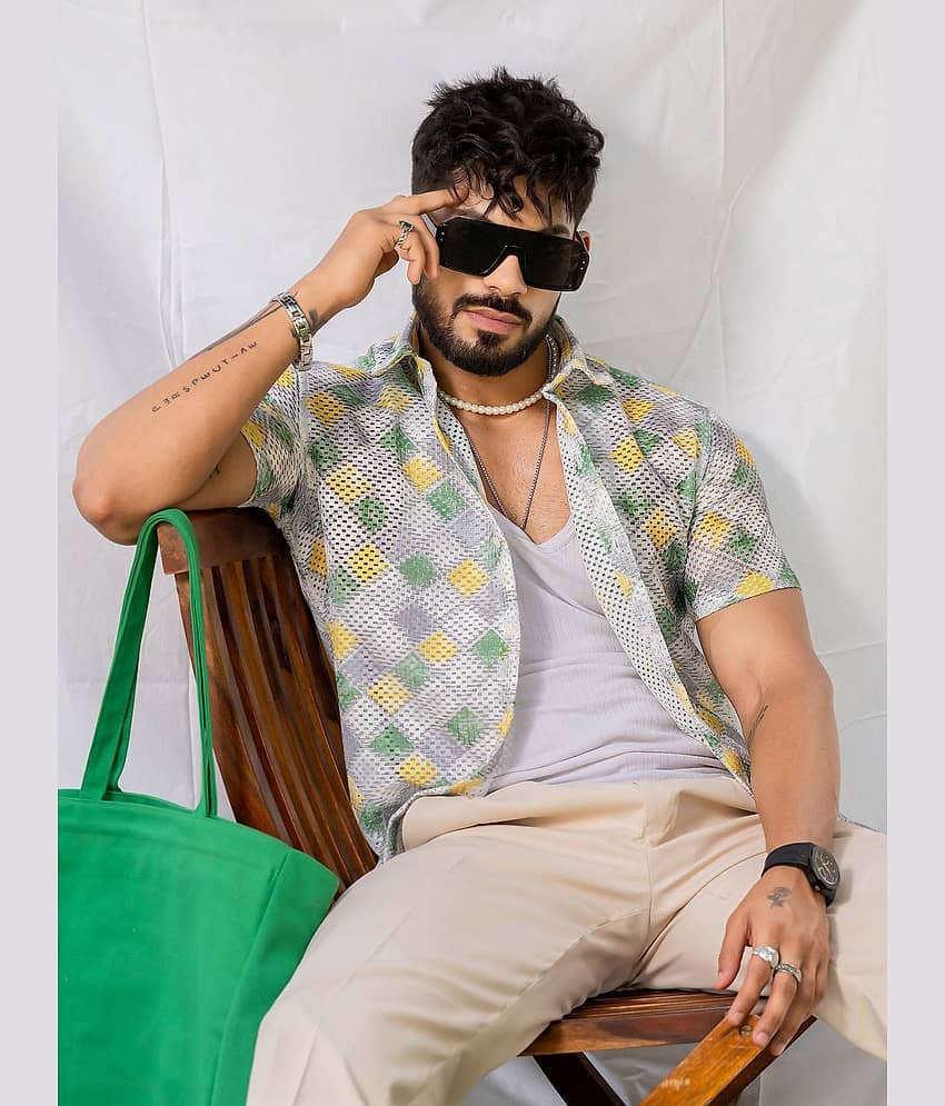 IQIVLI Cotton Flex Regular Fit Checks Half Sleeves Men's Casual Shirt - Yellow ( Pack of 1 )