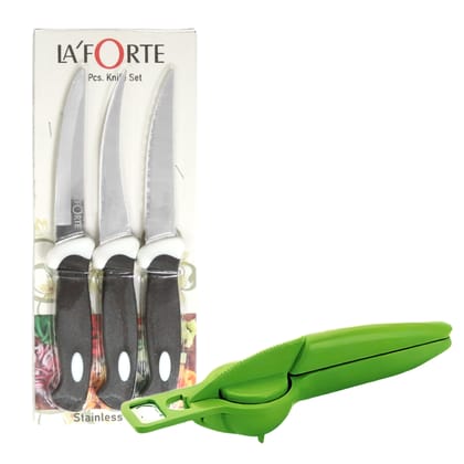 LA'FORTE 3 Pcs Knife Set and Lemon Squeezer (Pack Of 1 each)
