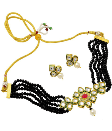 PUJVI - Black Brass Necklace Set ( Pack of 1 )