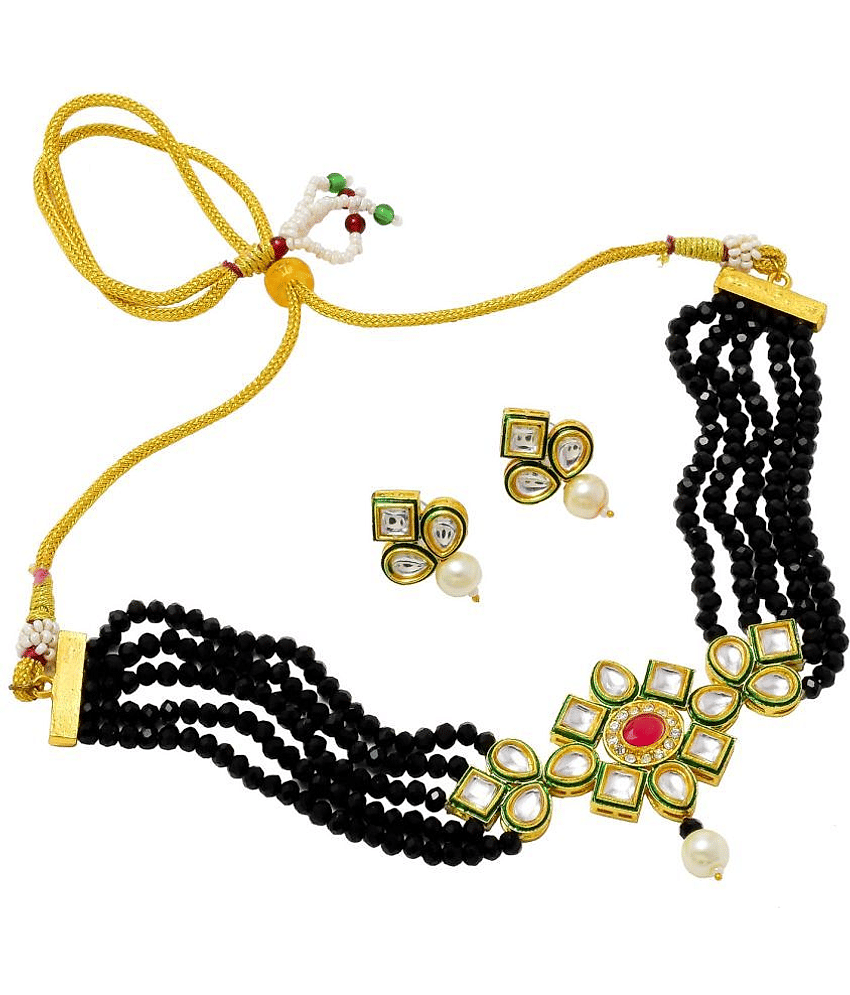 PUJVI - Black Brass Necklace Set ( Pack of 1 )