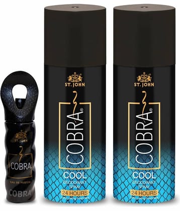 ST.JOHN Cobra Deo Cool 150ml*2 & Perfume 15ml Deodorant Spray & Perfume for Men (315ml) - Pack of 3