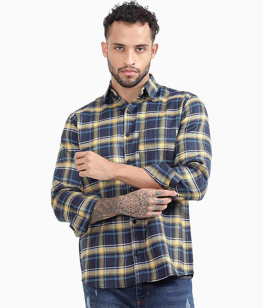 TrendiVastra Cotton Blend Slim Fit Checks Full Sleeves Men's Casual Shirt - White ( Pack of 1 )