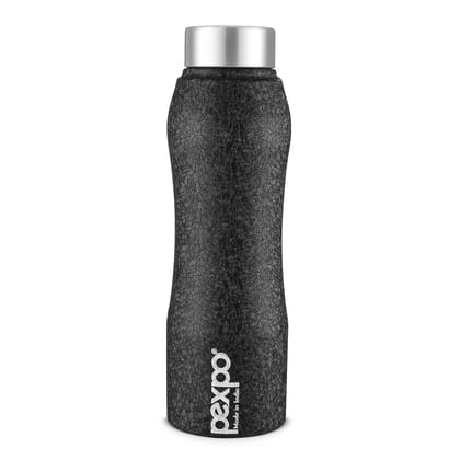Pexpo Stainless Steel Fridge Water Bottle, 1000 ml, Black, Bistro | Leak-Proof & Easy to Grip Water Bottle