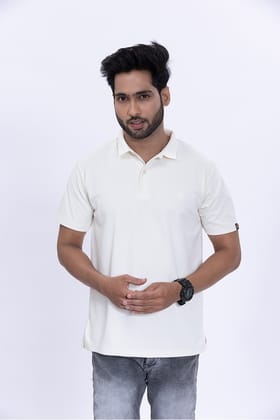 Oyster White Polo T-Shirt With Jacqurad Collar