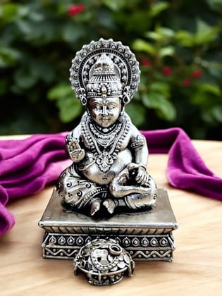 Pure Silver Kuber Bhandari Idol with coin pot
