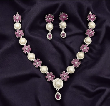 Multicolor Ruby Bloom Pearl Set For Women