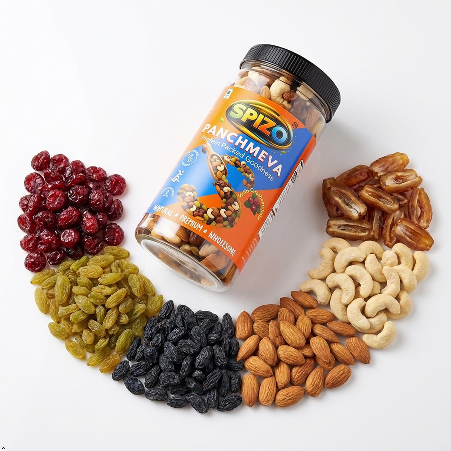 Spizo Panchmeva Dry Fruits Mix, 50g I Fit for Fasting | Healthy Snacks Mixed Nuts Contains Almonds, Cashews, Dates, Black Raisin, Green Raisin and Cranberries