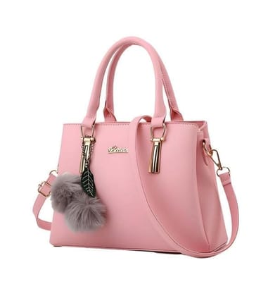 DARSHANS Women's PU Leather Solid Shoulder Zipper Handbag (Pink)-PID65117