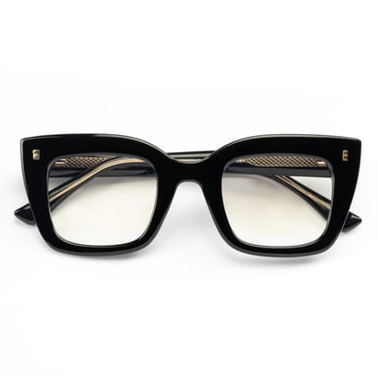 PERKEY Full Rim Retro Square Blue Light Cut & Antiglare Computer Eyeglasses For Women | Bold Style | - OPTL0016-C1-Small / Black / Clear