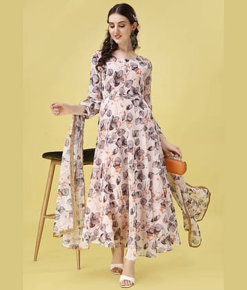 kedar fab White Anarkali Georgette Women's Stitched Ethnic Gown ( Pack of 1 )