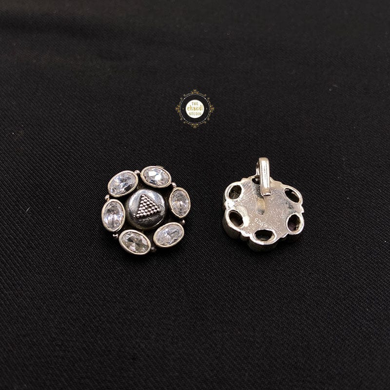 Sterling Silver Flower Nose Pin ? Clip On-White Zircon