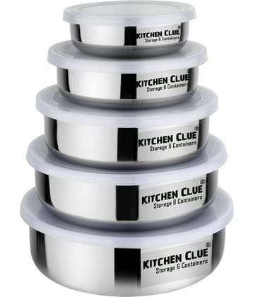 Kitchen Clue - Silver Steel Food Container ( Pack of 5 )