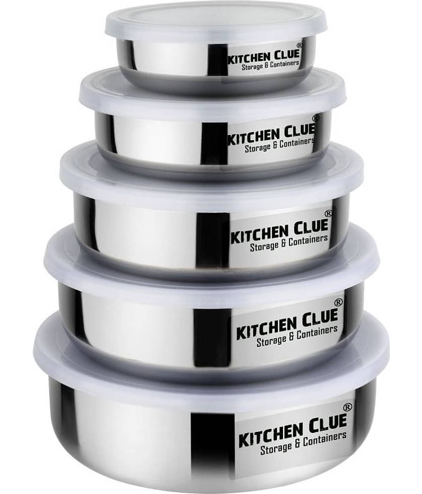 Kitchen Clue - Silver Steel Food Container ( Pack of 5 )