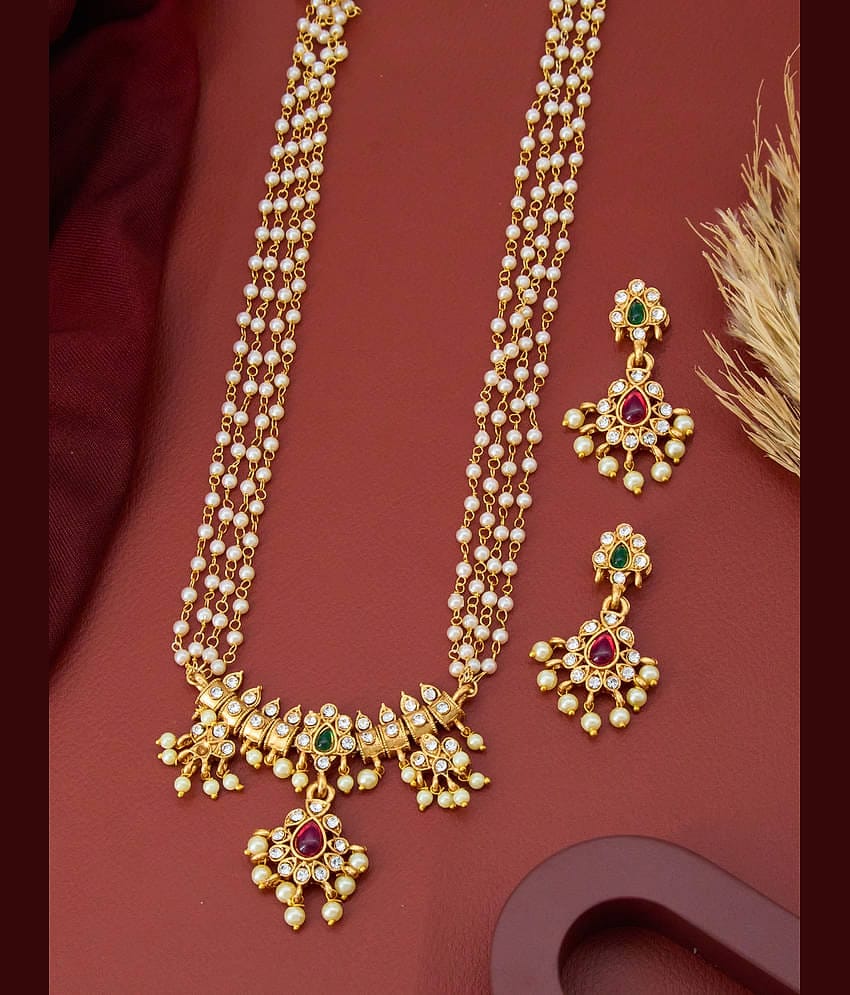 ROFARWORD Gold Brass Necklace Set ( Pack of 1 )