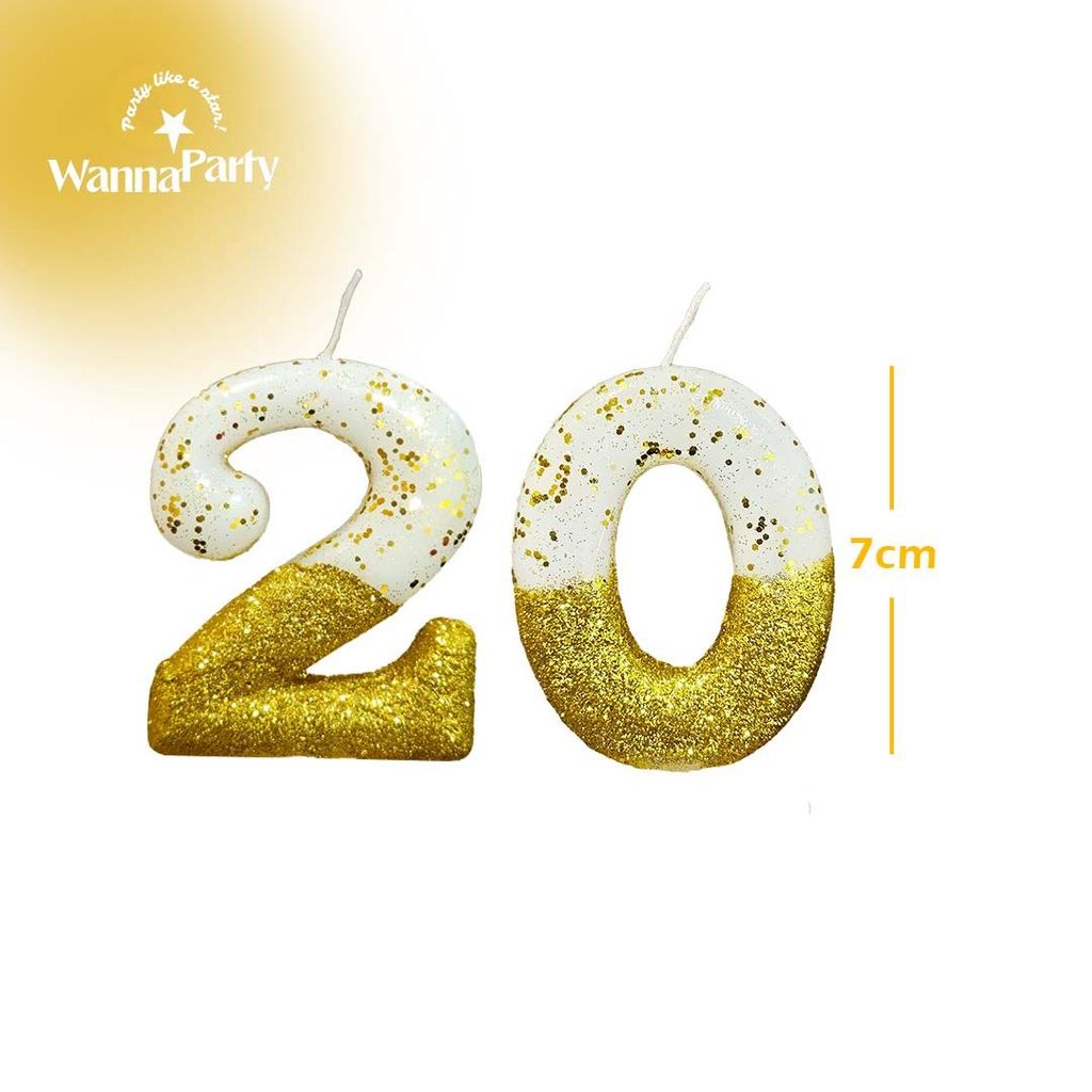 No. 20th Birthday Candle Gold & White w/ Glitter Dust - 1PC - Party and Festive Needs | Buy online on ZillyBuy