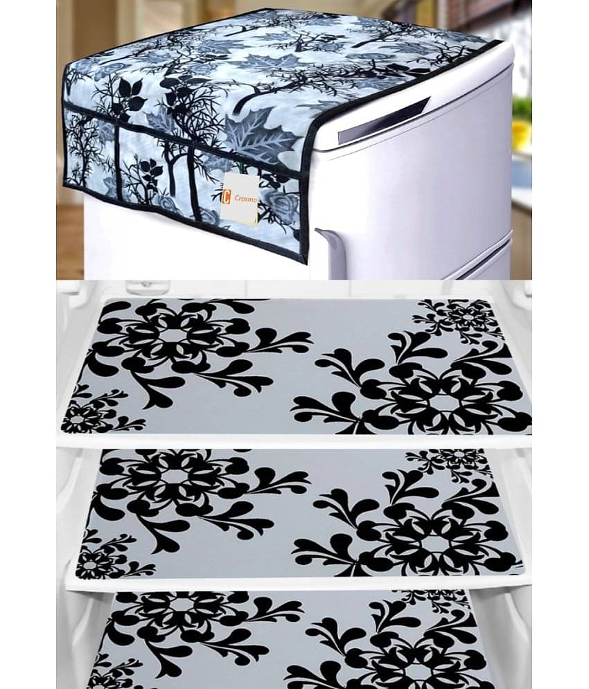 Crosmo Polyester Floral Printed Fridge Mat & Cover ( 64 18 ) Pack of 4 - Multicolor