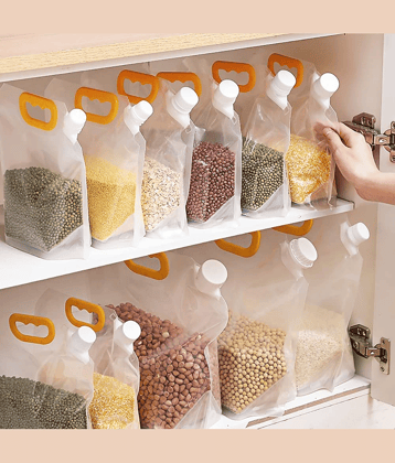 Reusable Moisture-Proof Airtight Food Storage Pouches – Space Saving Plastic Containers for Grains, Snacks, Coffee, Sugar, Tea (Pack of 10)