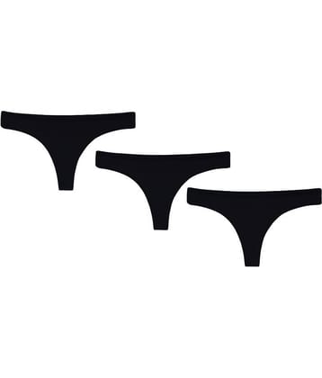 Leading Lady Pack of 3 Cotton Solid Women's Thongs ( Black )