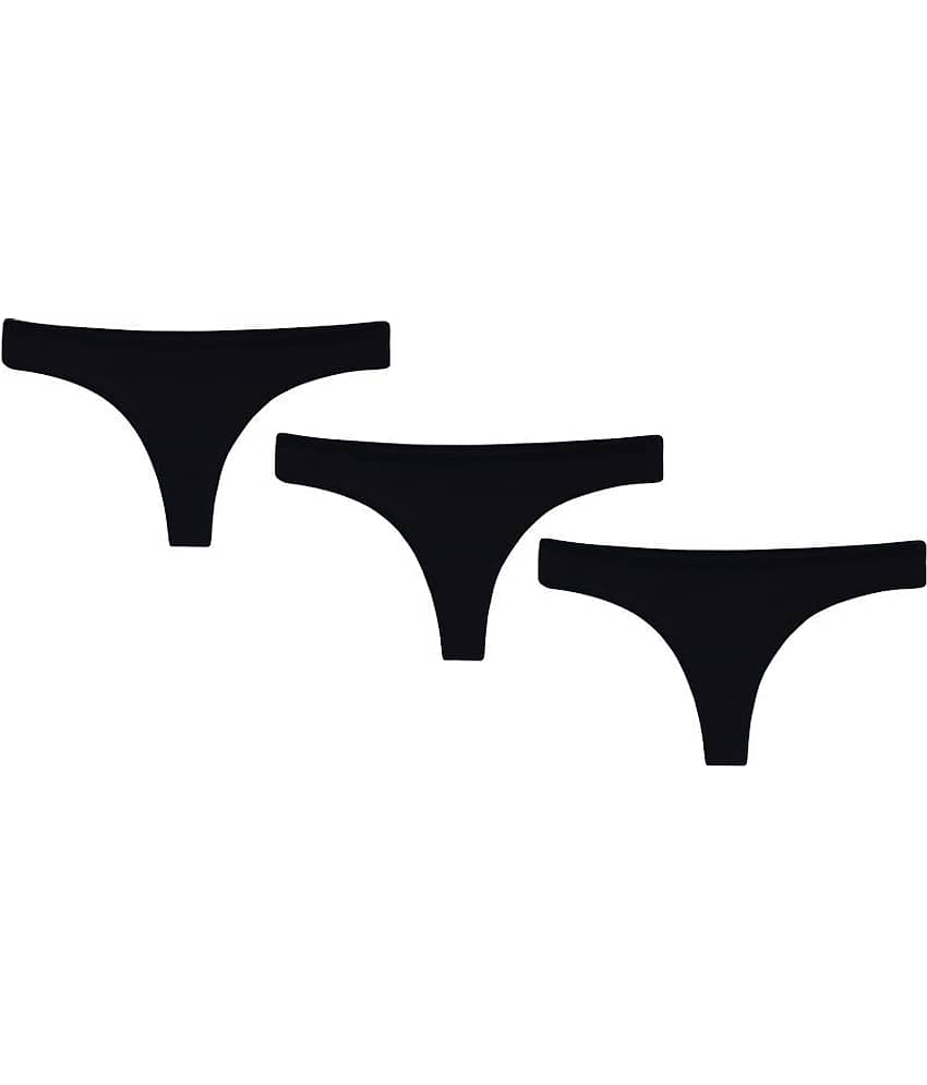 Leading Lady Pack of 3 Cotton Solid Women's Thongs ( Black )