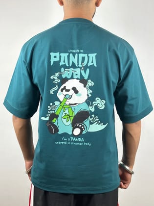 Colorful PANDA Oversized T-Shirts: Green: Fresh Nature Inspired-S / Cotton / Green