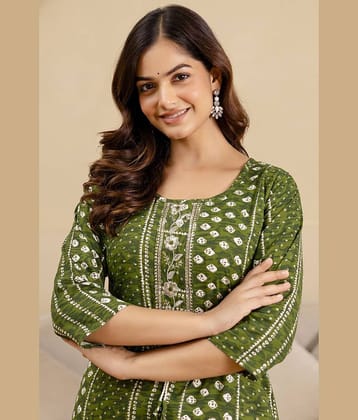 Kapadia Women Cotton Printed Straight Kurti ( Green )
