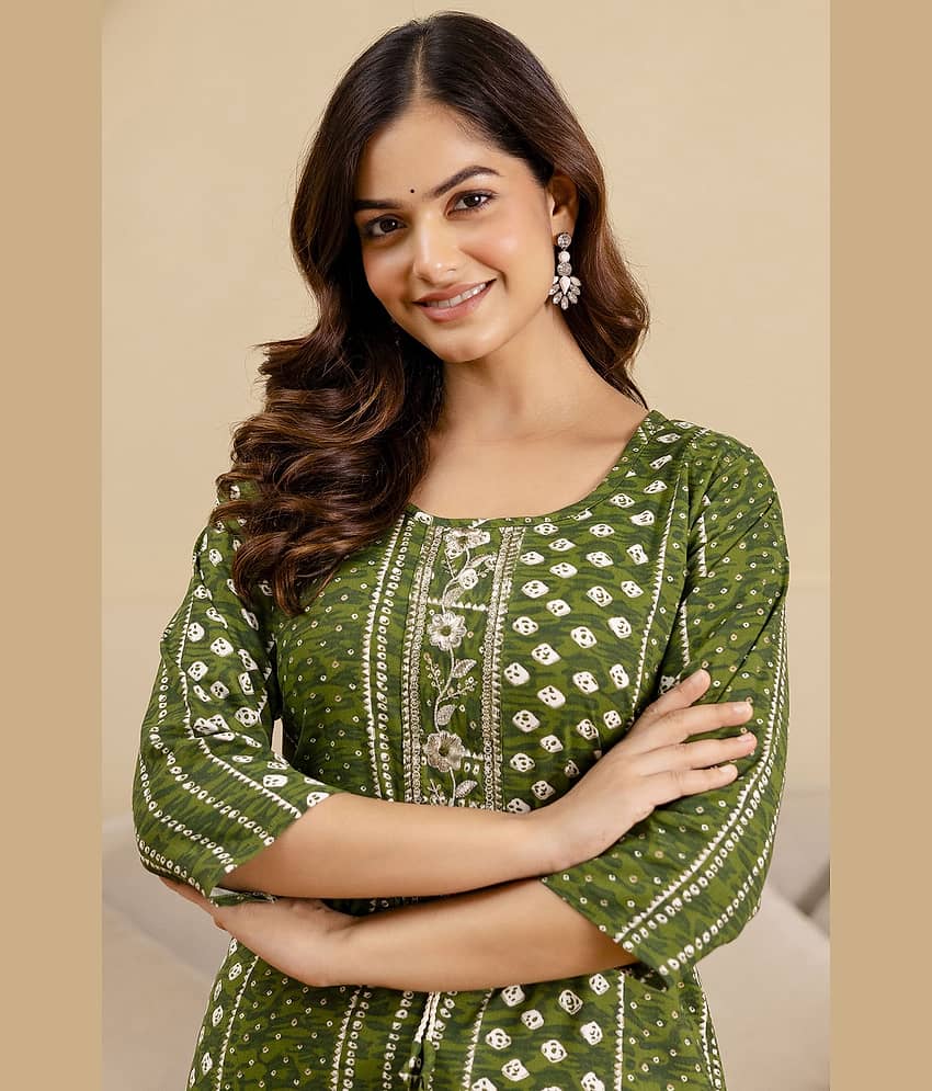 Kapadia Women Cotton Printed Straight Kurti ( Green )