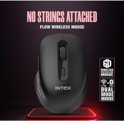 Intex Flow 2.4GHz Wireless Mouse | Upto 1600 DPI Resolution | 6 Buttons | 10 Million Button & Smooth Scrolling | Silent Clicks & Auto Slip Mode | 10M Working Range | Nano Receiver (Black)