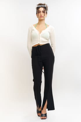 Front Slit Black Pants 28