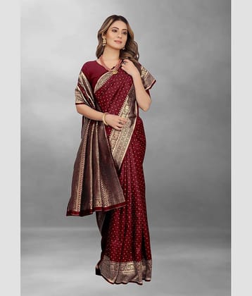 Gazal Fashions Banarasi Silk Embellished Saree With Unstitched Blouse Piece ( Maroon )