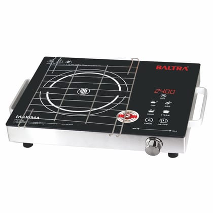 BALTRA 2400W Infrared Induction Cooktop with Free Grill for BBQ Touch Control 4 Preset Cooking Modes Auto Cut-Off & 5KV Surge Protection - Black