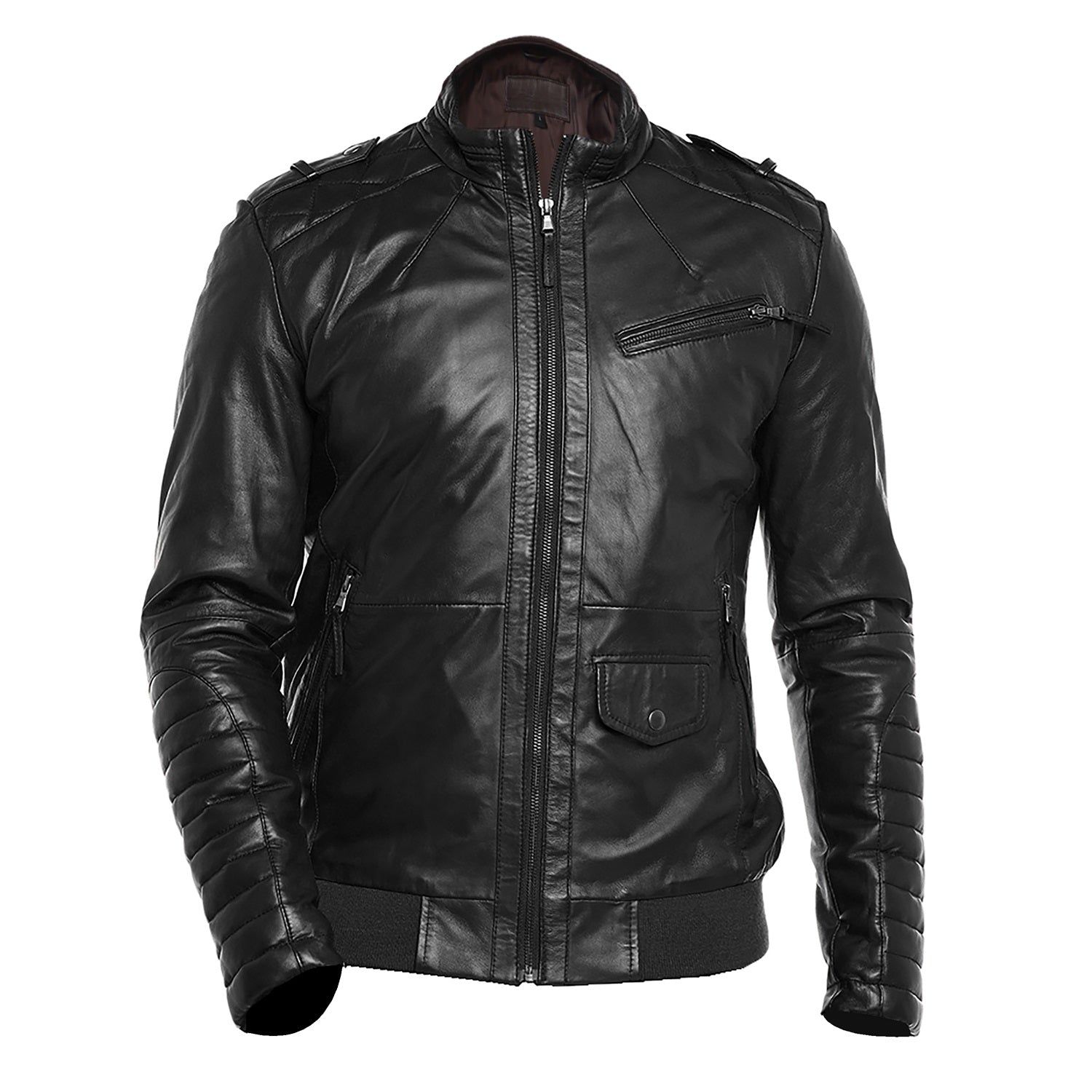 Slim Fit Black leather jacket-S