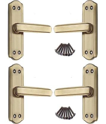 Onmax Steel 5 Inch 2 Pairs Bathroom Door Handle Only with Antique Brass Finish Keyless | Bathroom Handle Pack of 2 Pairs with All Screw (S701BABW)