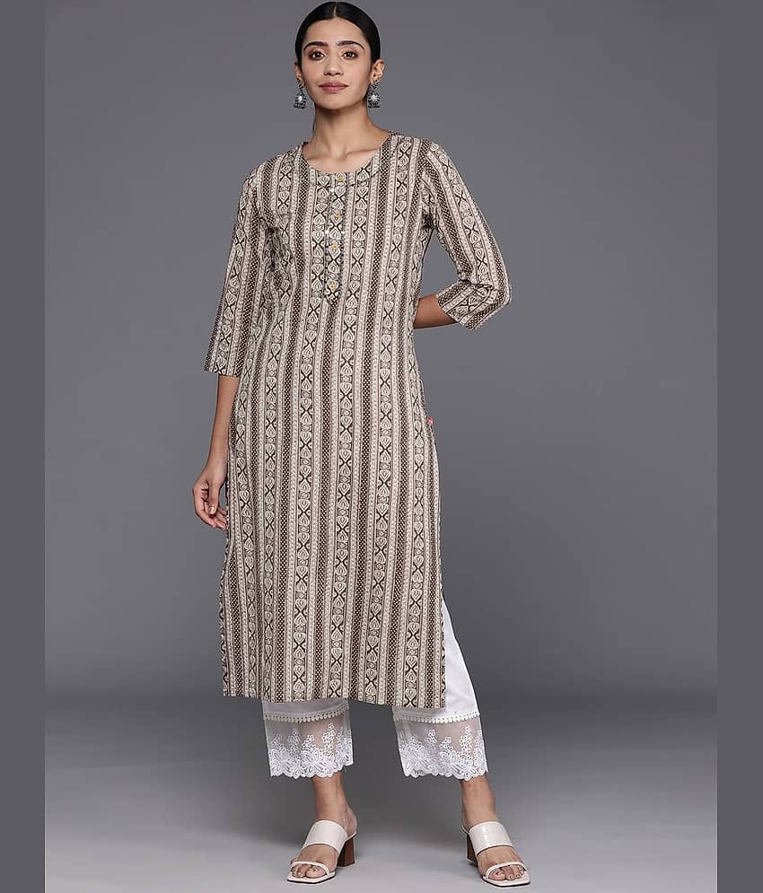 Varanga Cotton Printed Straight Women's Kurti - Black ( Pack of 1 )