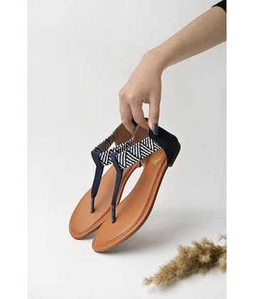 Shoetopia Stylish Ethnic Blue Flat Sandals For Girls