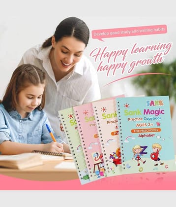 Sank Magic Practice Copybook - (1 Pen + 1 Grip + 4 BOOKS + 10 REFILL) Number Tracing Book - Writing Book - Magic Calligraphy - Copybook Set - Calligraphy Pen - Calligraphy Book - Practical Reusable Writing Tool - Simple Hand Lettering for Preschoolers
