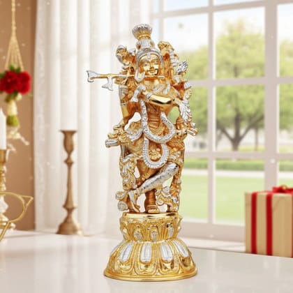 Brass Showpiece Krishna In Two Tone Finish Statue (BSMAS473 B)