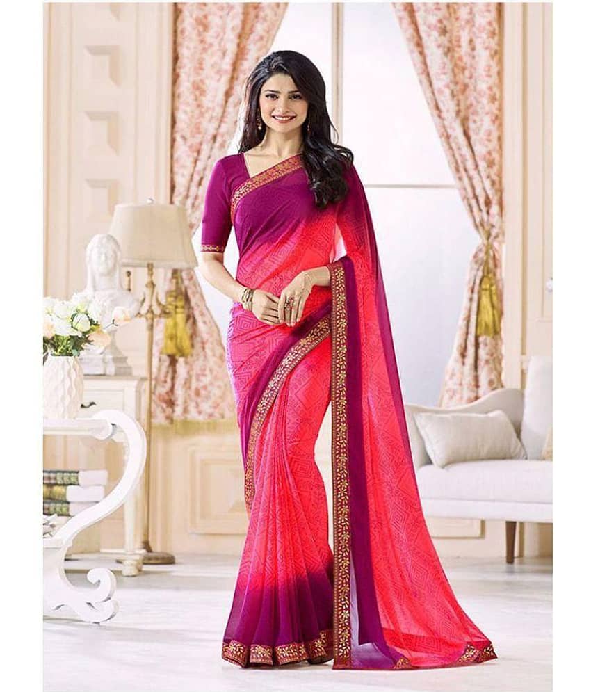 Gazal Fashions Chiffon Printed Saree With Unstitched Blouse Piece ( Multicolor )