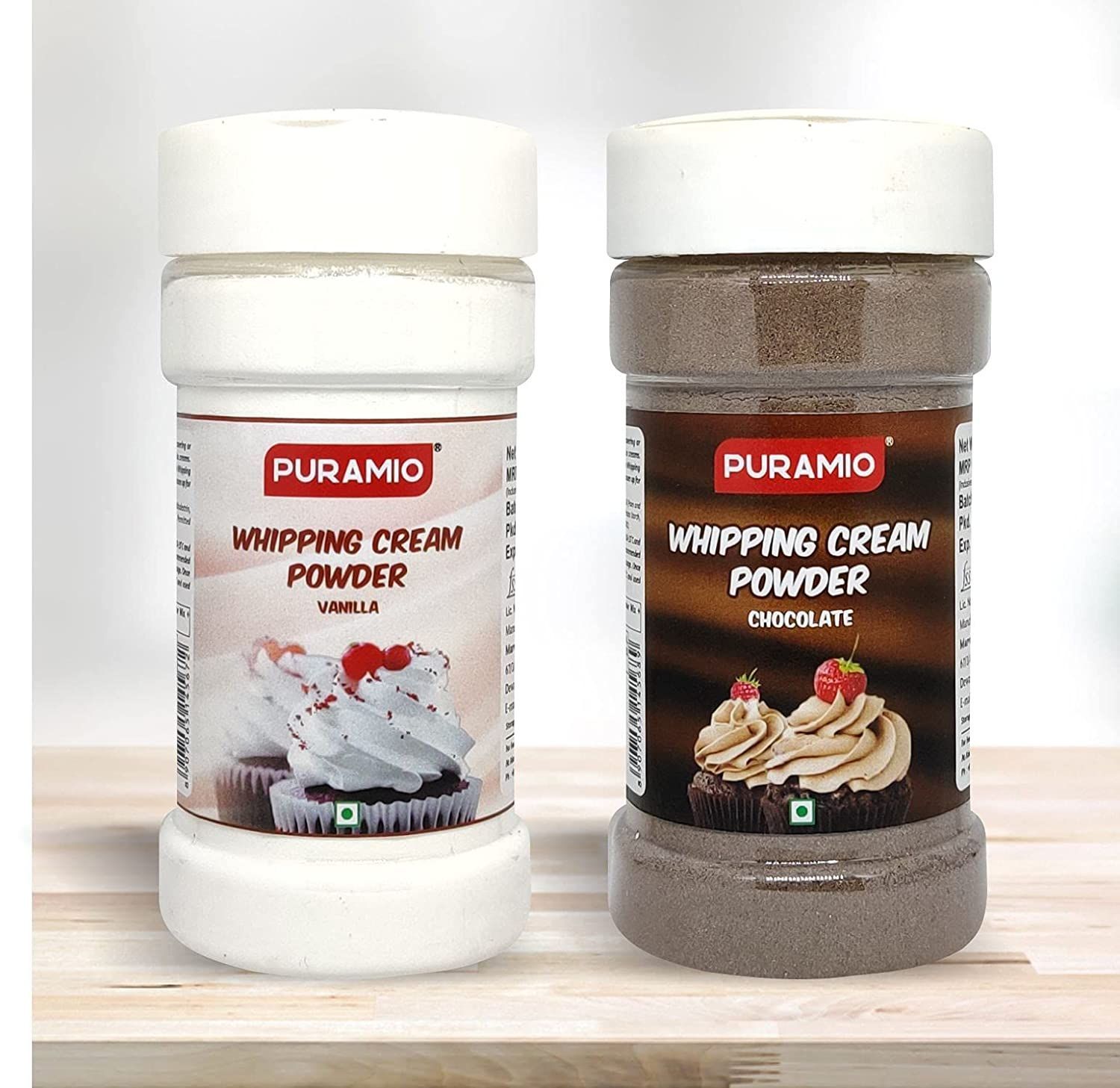 Puramio Whipping Cream Powder- Vanilla & Chocolate, 125 gm Each - Pack of 2