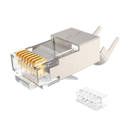 CAT 6a / CAT 7 Metal Shielded RJ45 Connectors,Cat 7 FTP 8P8C Modular Network Plug RJ 45 Cable Crimp Connector (Wire Hole 1.45mm/0.057in)-Pack of 10