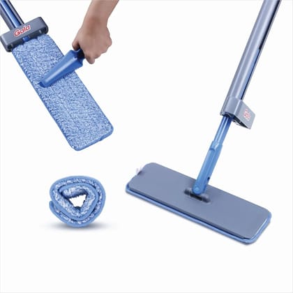 Gala Flat Mop for Floor Cleaning | Hands Free Easy Squeeze Mechanism | Extra Microfiber Flat mop Refill| Stainless Steel Handle