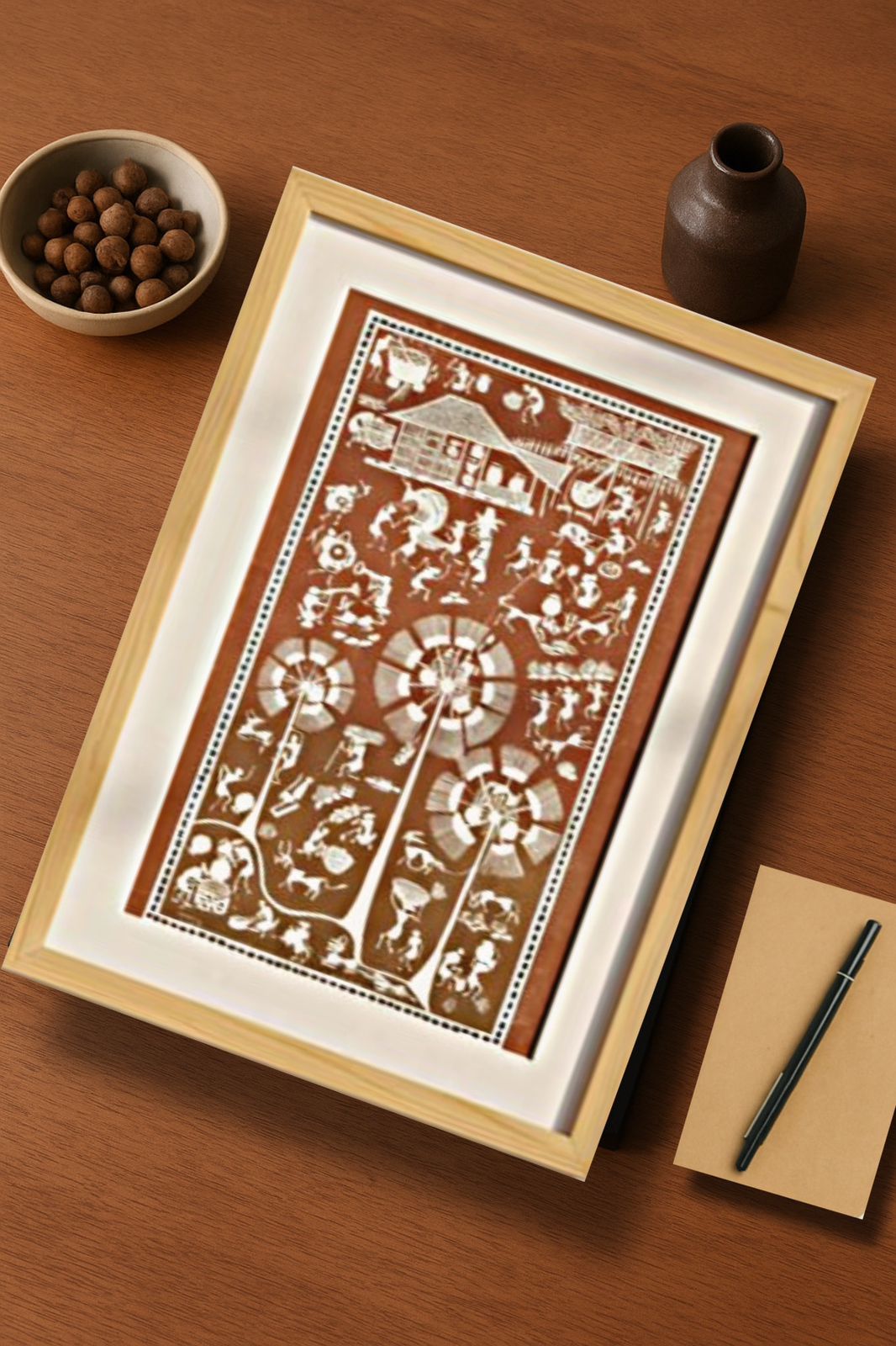 Warli Village Festival  Life – Brown Canvas