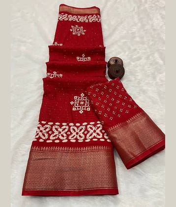 Bhuwal Fashion Art Silk Printed Saree With Unstitched Blouse Piece ( Red )