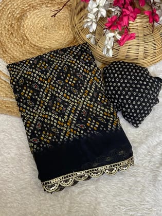 Bandhani Prints with Embroidered Lace